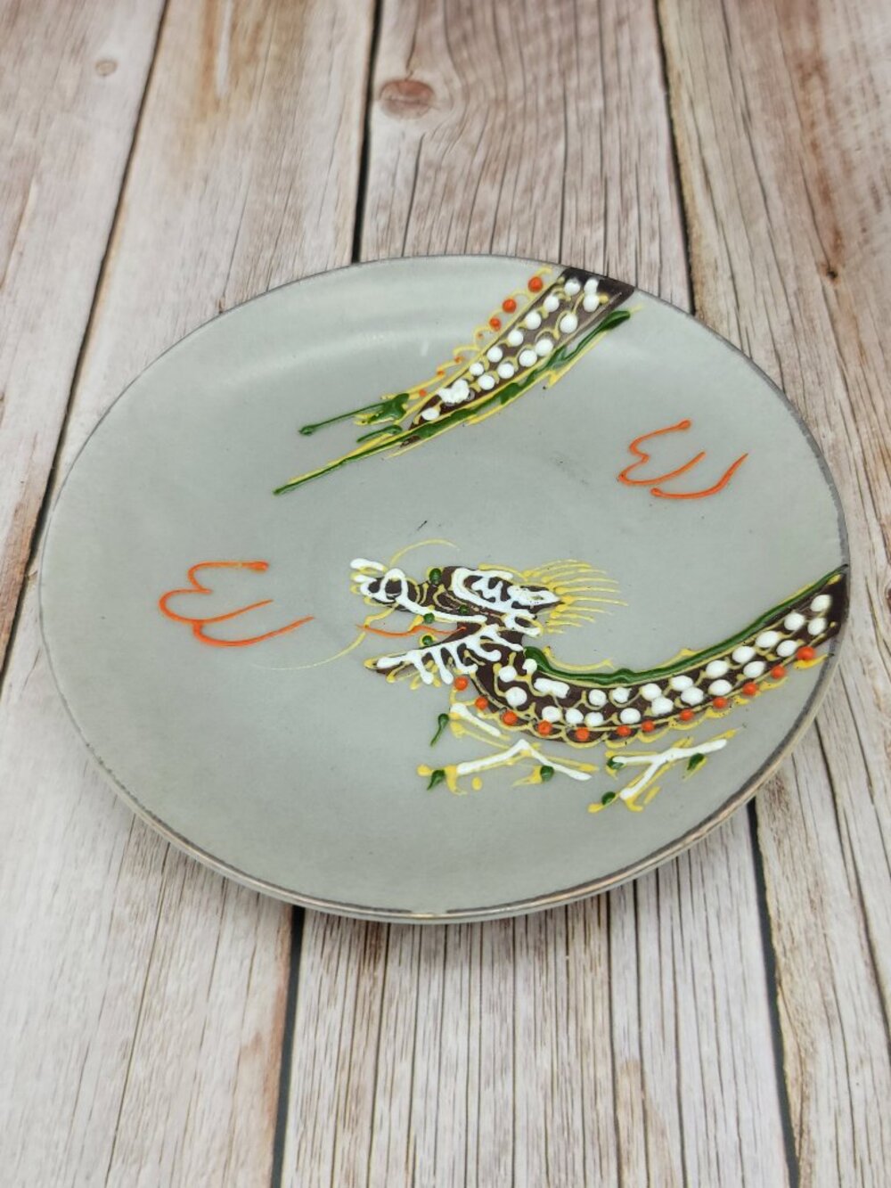 Occupied Japan Hand painted Gray Moriage Porcelain Dragonware Mini Cup & Saucer - Picture 10 of 12